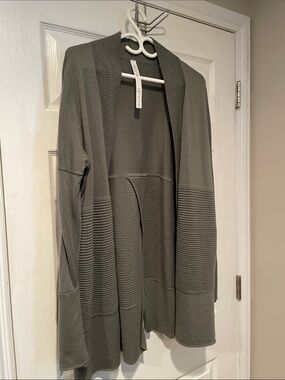 lululemon athletica muted olive-green ribbed open-front sweater